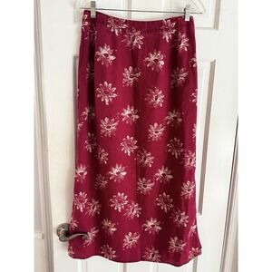Eddie Bauer Linen Wrap Skirt 10 Red Floral‎ Print Boho Midi Fall Cottagecore